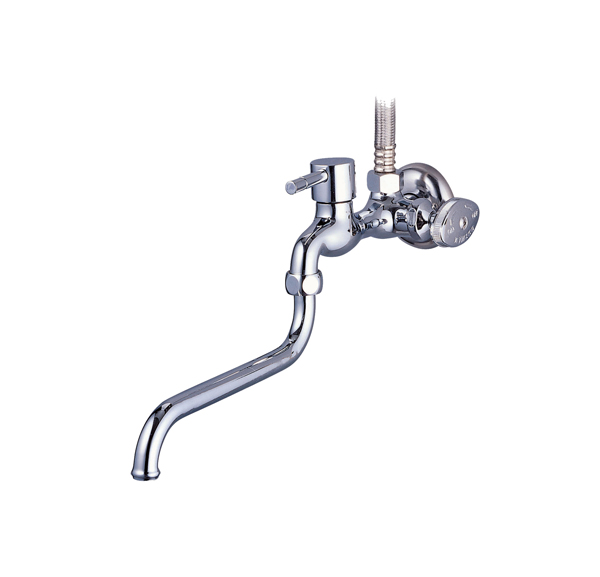 Wall faucet for long wall with water valve