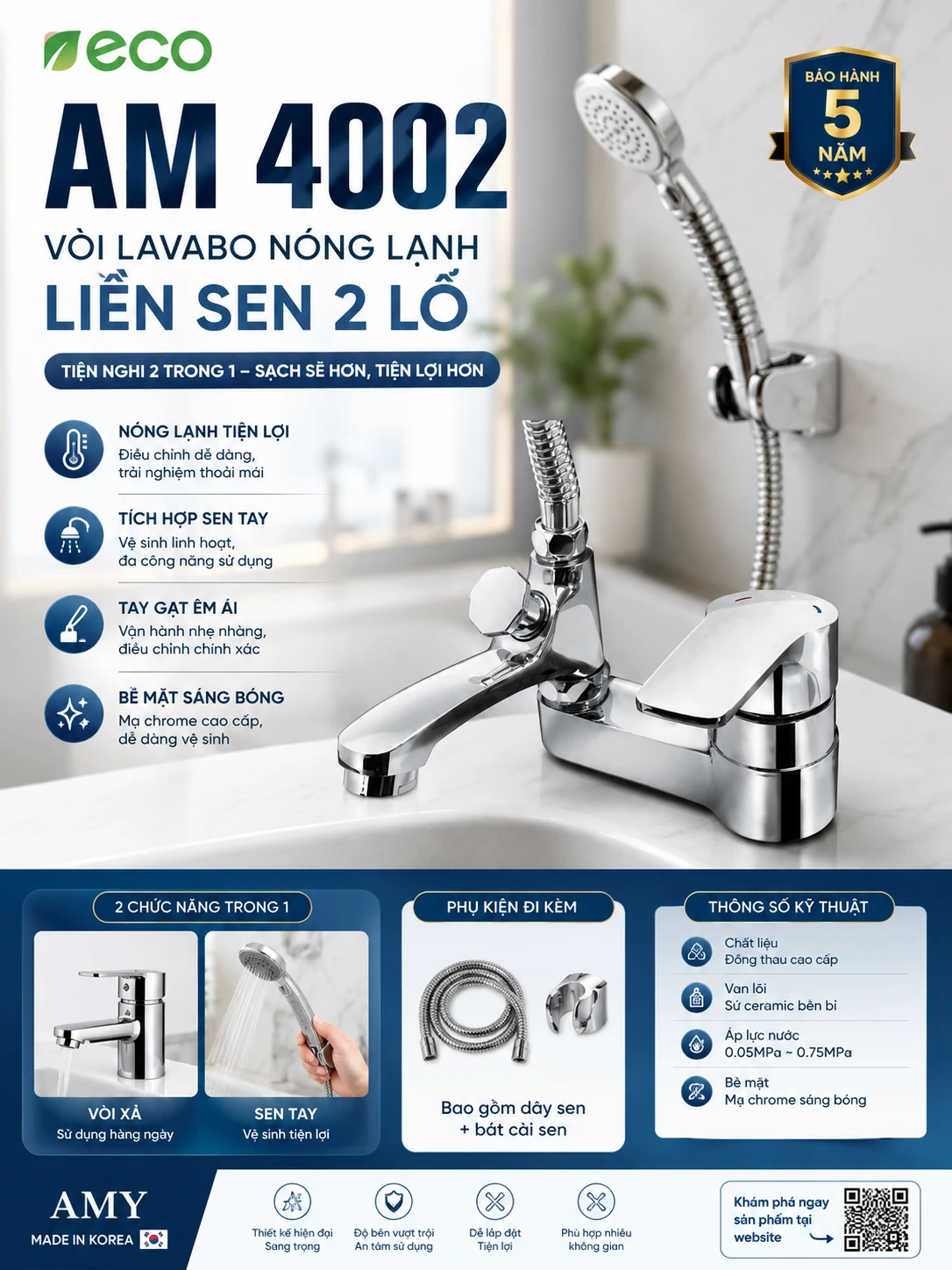Vòi lavabo nóng lạnh AM4002