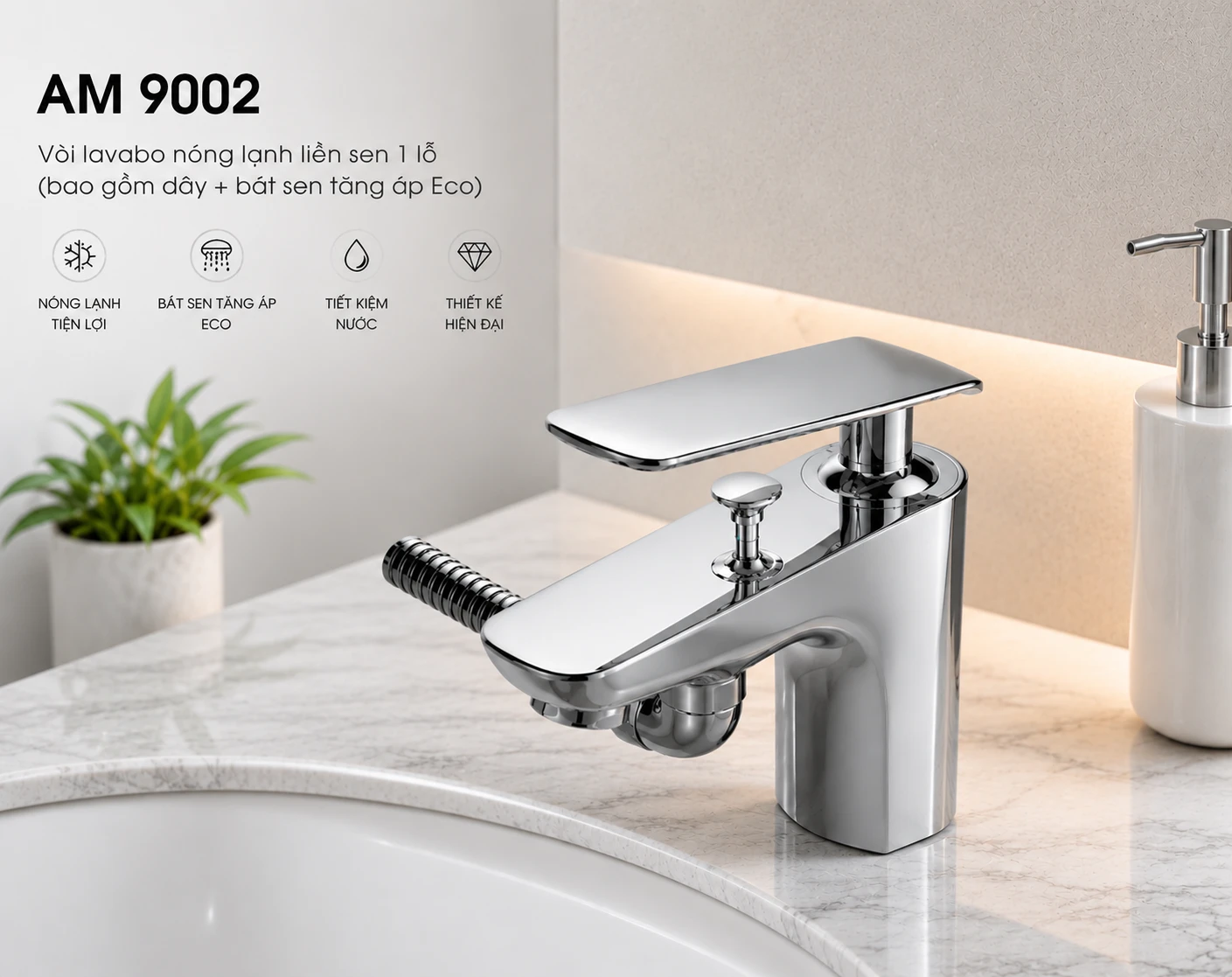 Vòi lavabo nóng lạnh liền sen AM9002