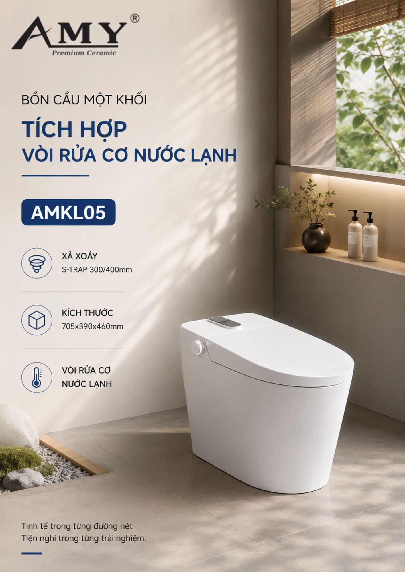 Bồn cầu một khối AMKL05 tích hợp vòi rửa cơ nước lạnh