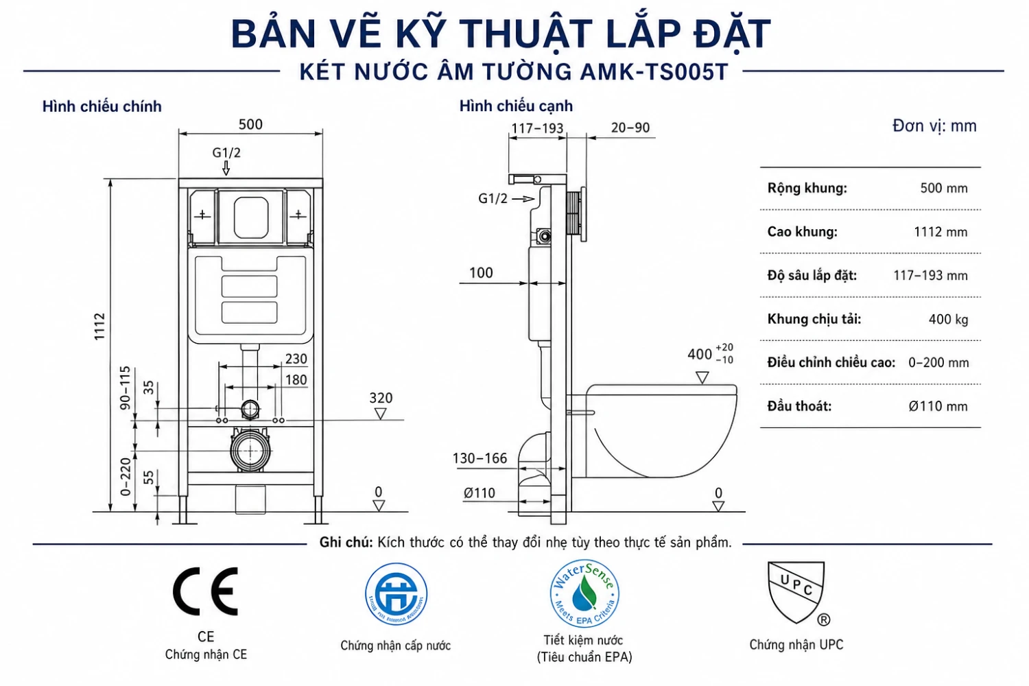 Két nước âm tường AMK-TS005T
