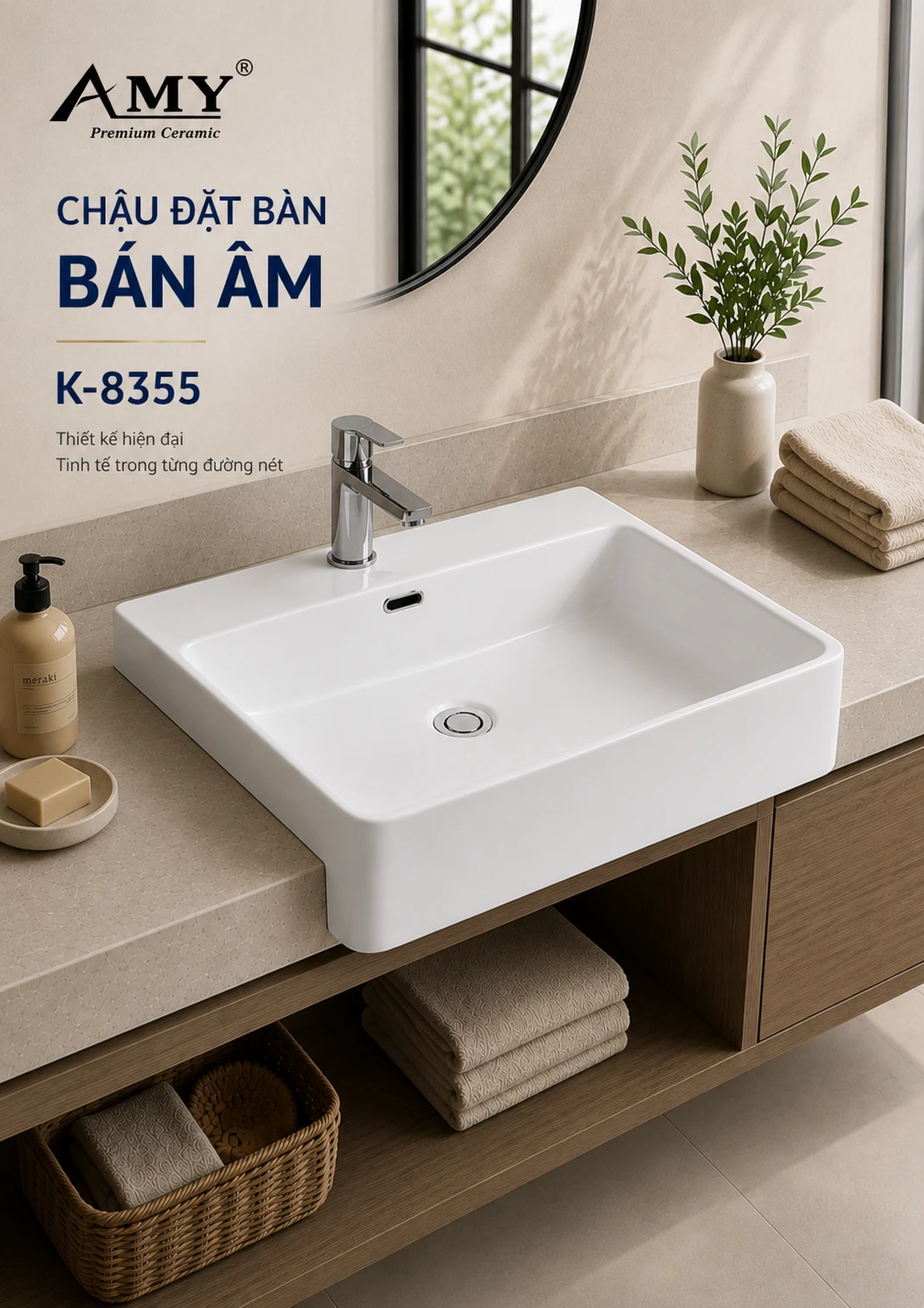 Chậu đặt bàn bán âm K-8355